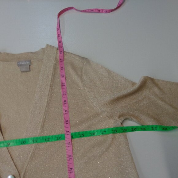 Chico's Size 1 U.S. Size Medium (8) Beige and Gold Button Front Cardigan - Picture 9 of 12